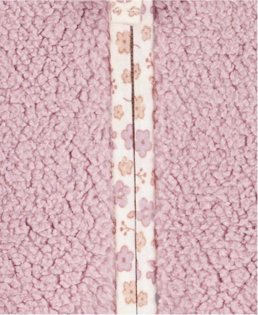 Casaco bebê de sherpa com capuz e orelhinhas rosa