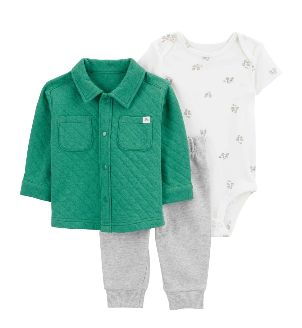 Conjunto longo bebê 3 peças texturizado triciclo multicor