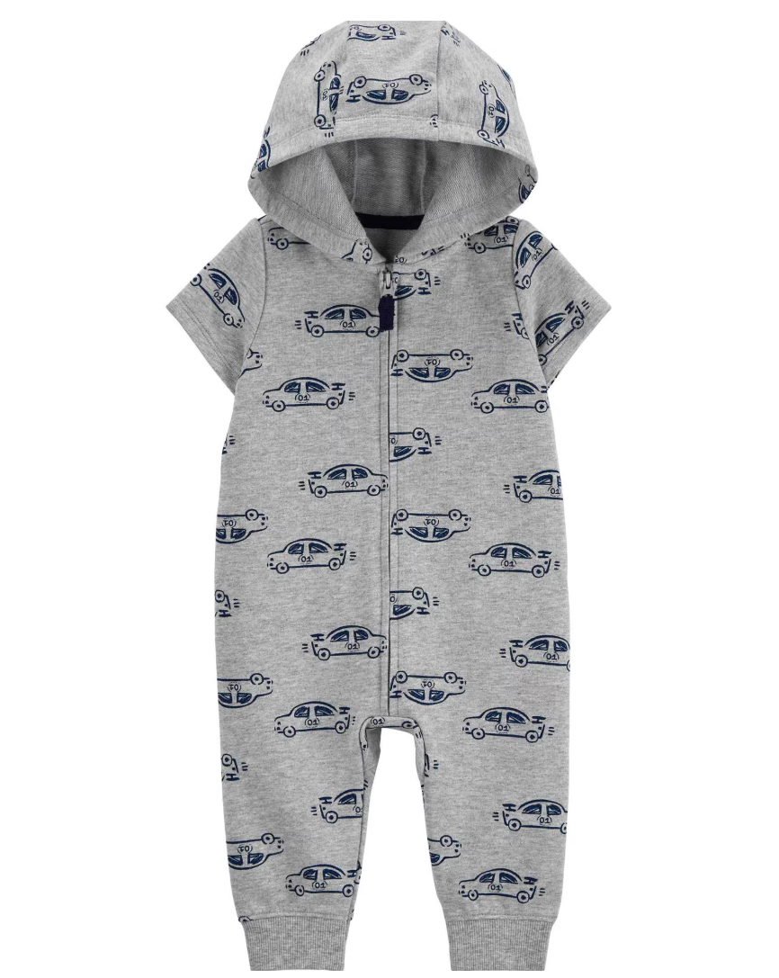Macacão bebê carros bolso cinza