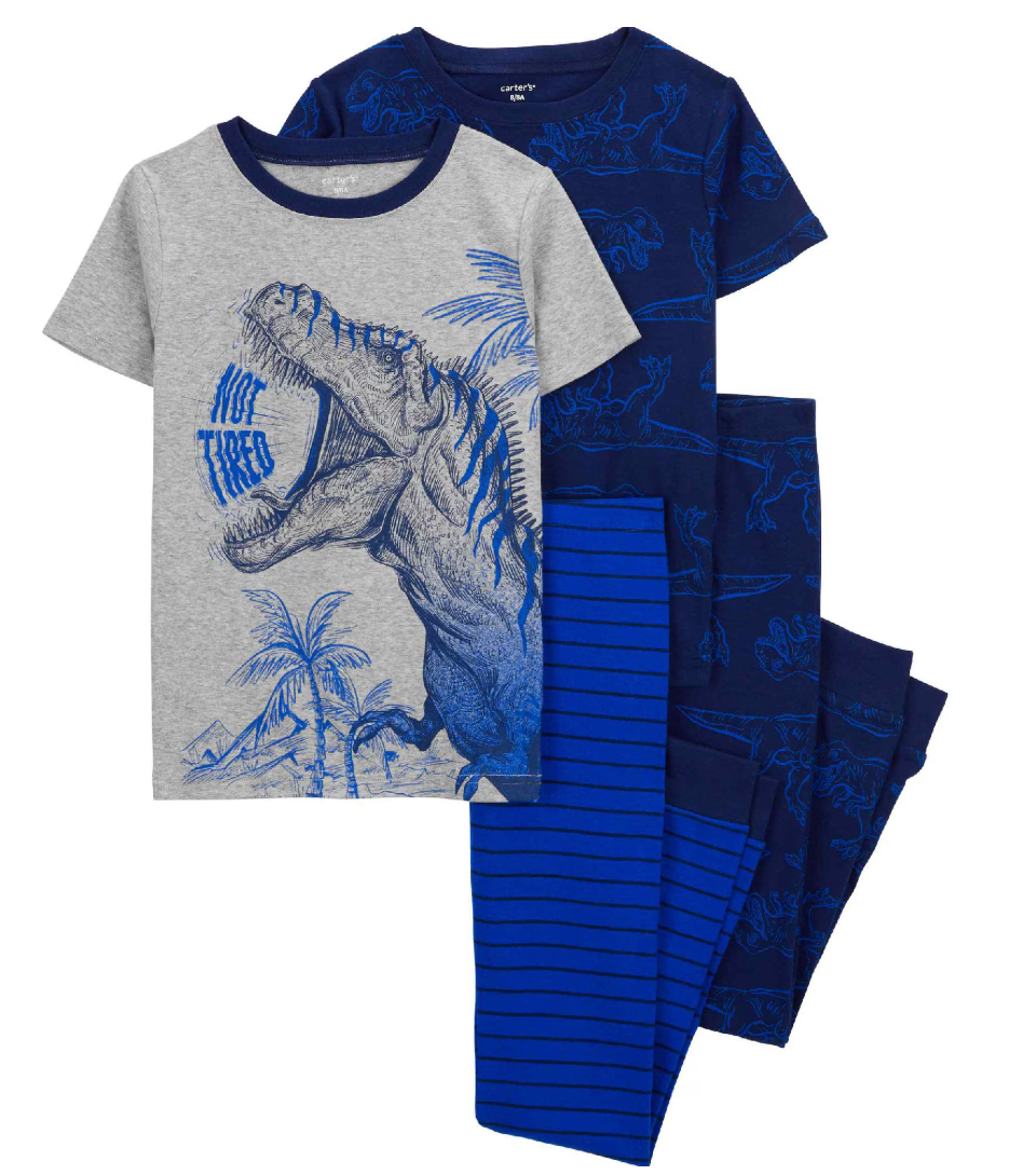 Pijama longo infantil 4 peças listras mescla t-rex multicor