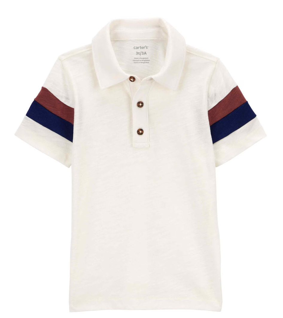 Camisa polo infantil com botões com listras bege